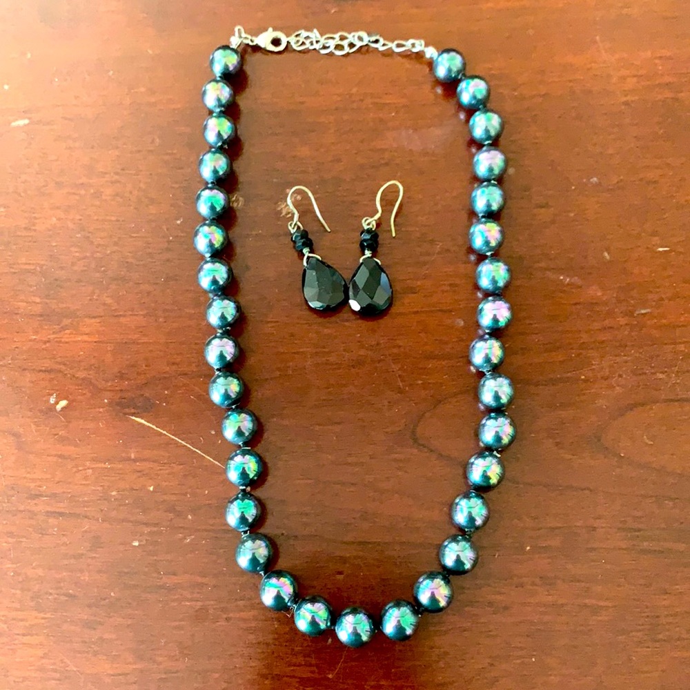 Faux Black Pearls and Earring Set